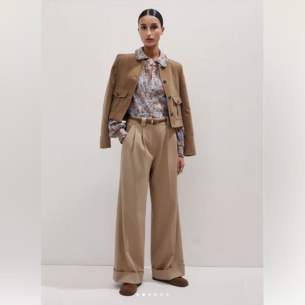 ME+EM Pleated Straight Leg Trainer Grazer Trouser in Desert Taupe size 4 US